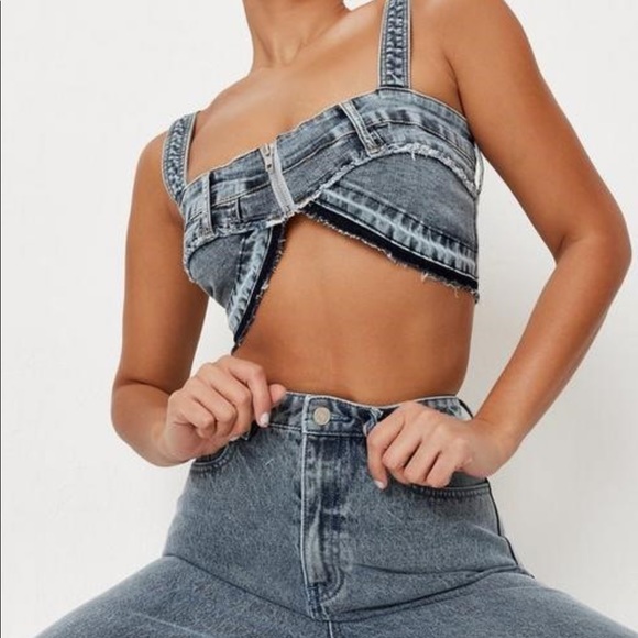 Missguided Tops - Deconstructed Denim Bralet